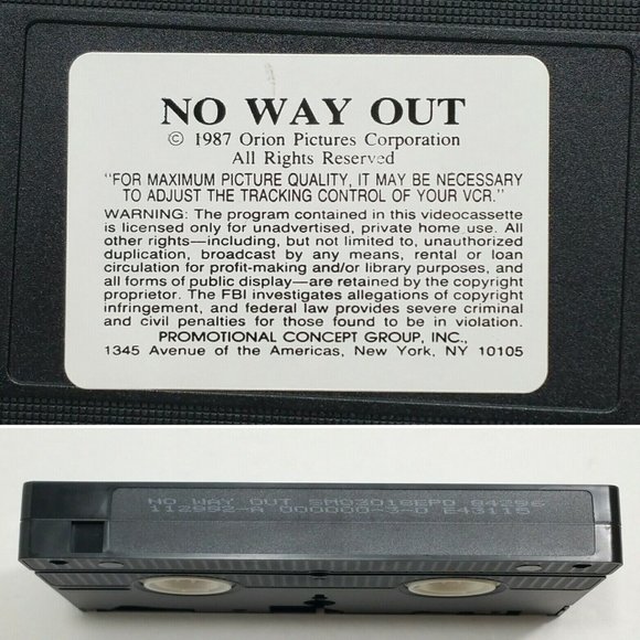 No Way Out (VHS, 1987) 4770E1M - Picture 9 of 9